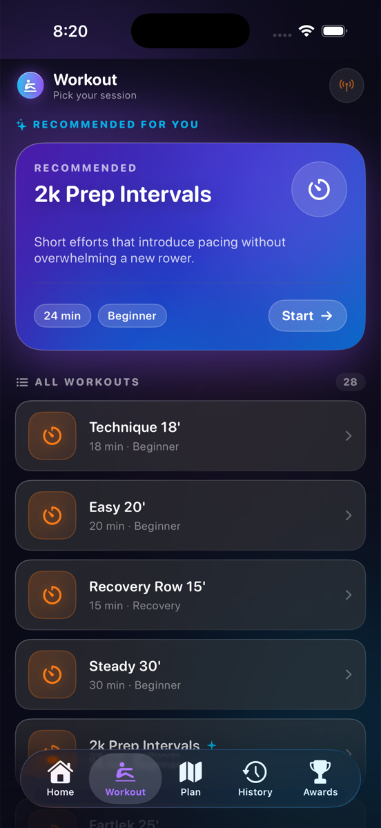 Workout picker — Recommended for you